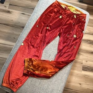 RARE Aviator Nation Celestial Galaxy Collection Velour Red Orange Sweatpants‎ XL